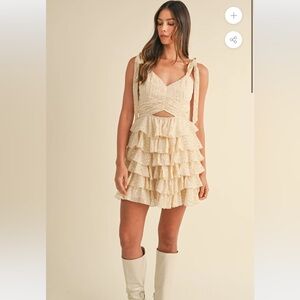 MARBLE Cream Ruffled Mini Dress
